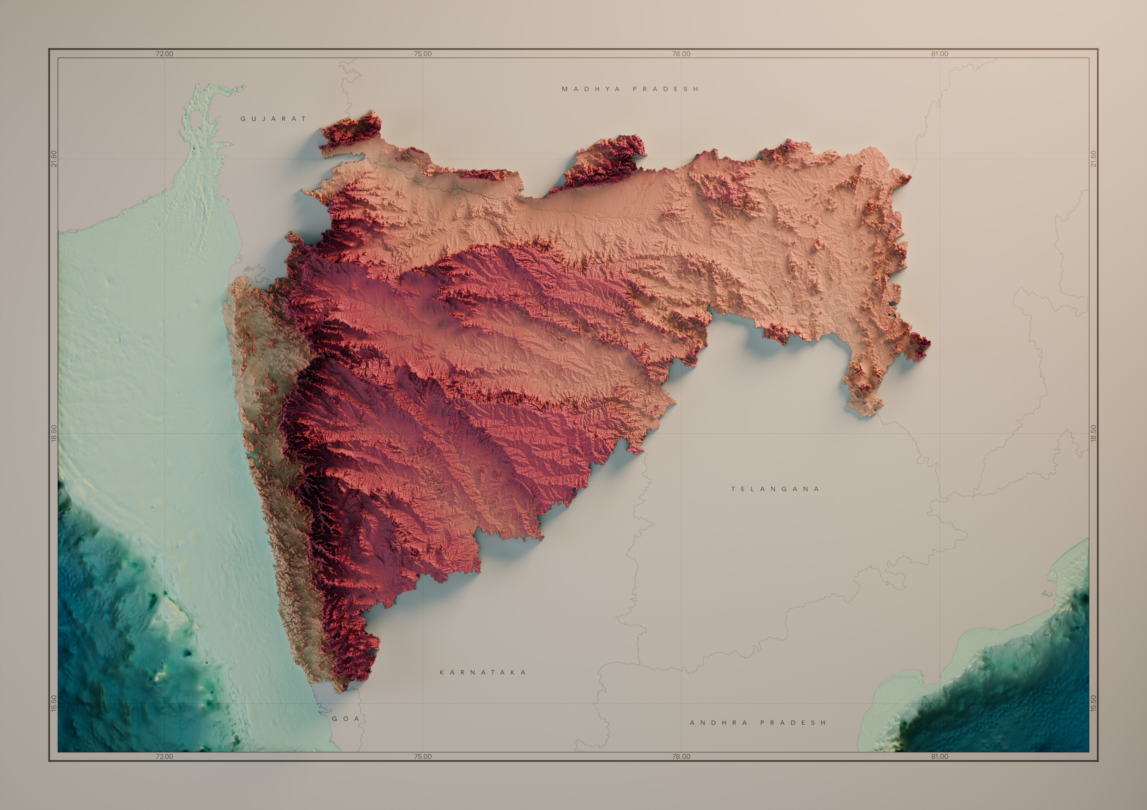 Maharashtra Relief Map - Coloured